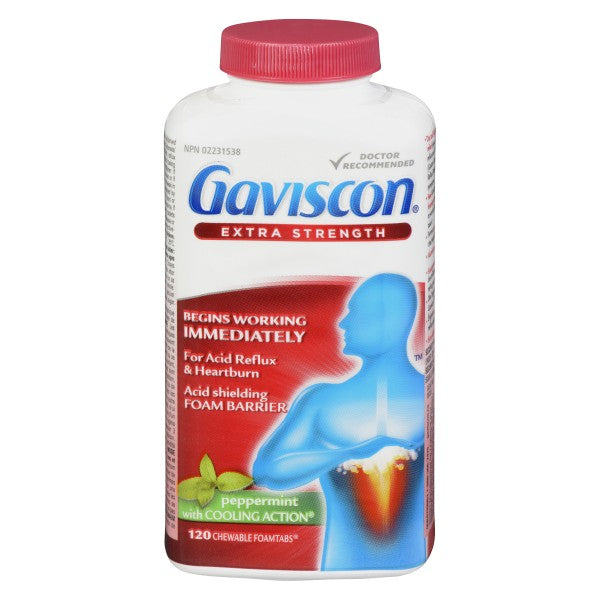 Gaviscon Foam Barrier Extra Strength with Cooling Action, Peppermint - 120 Chewable Foamtabs