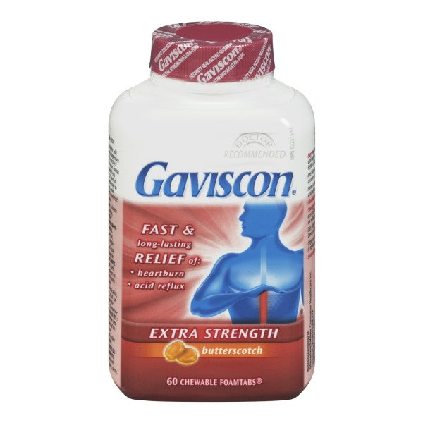Gaviscon Extra Strength Tablets, Butterscotch - 60 Chewable Foamtabs
