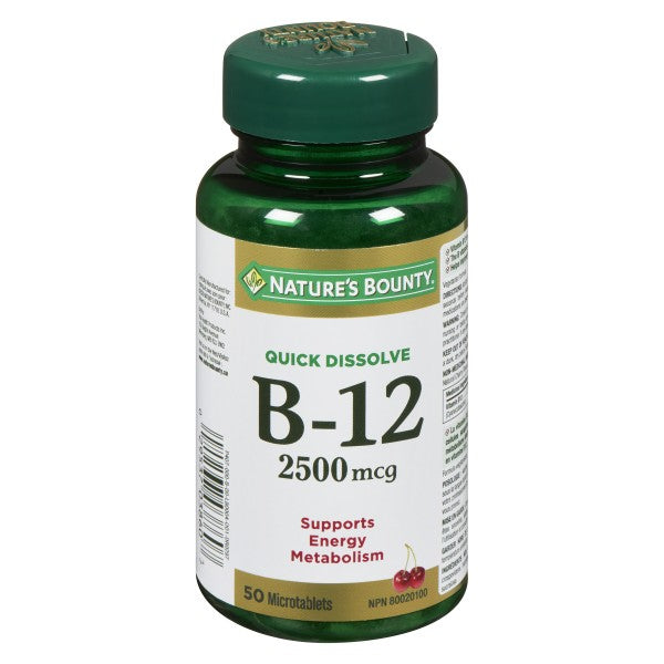 Nature's Bounty Vitamin B-12, 2500mcg Cherry - 50 Microtablets
