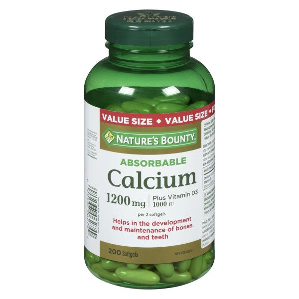 Nature's Bounty Absorbable Calcium Plus Vitamin D3, 1200mg - 200 Softgels