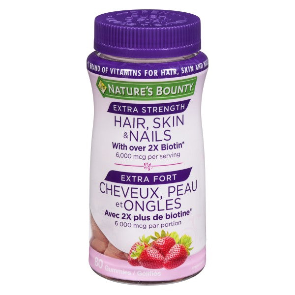 Nature's Bounty Hair, Skin and Nails, Extra Strength Strawberry Cream - 80 Gummies