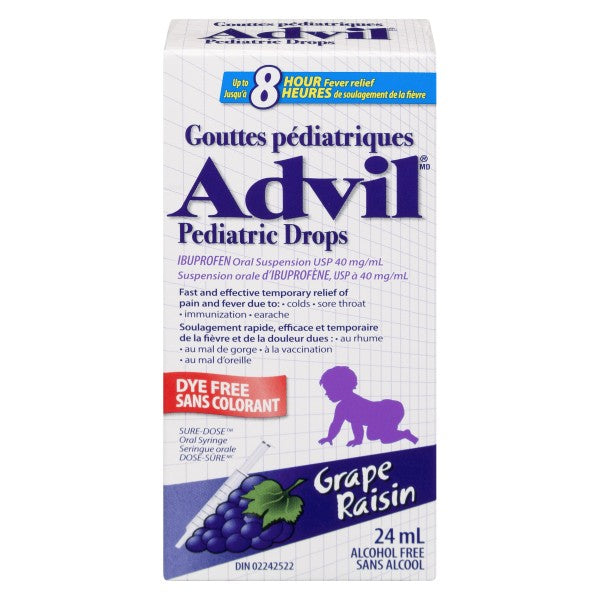 Advil Pediatric Drops for Infants Dye Free, Grape - 24ml