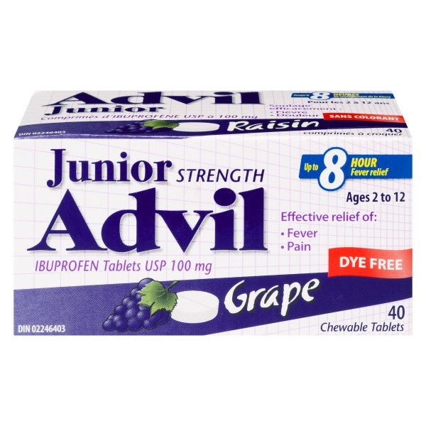 Advil Junior Strength Dye Free, Grape - 40 Chewable Tablets