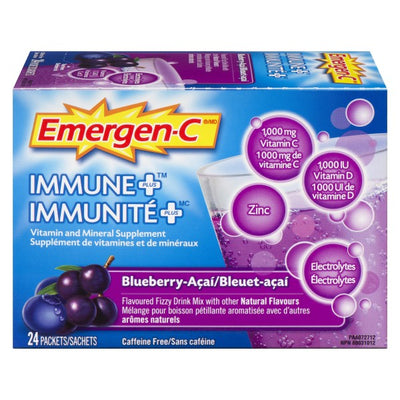 Emergen-C Immune Plus Vitamin & Mineral Supplement, Blueberry Acai - 24 Pack