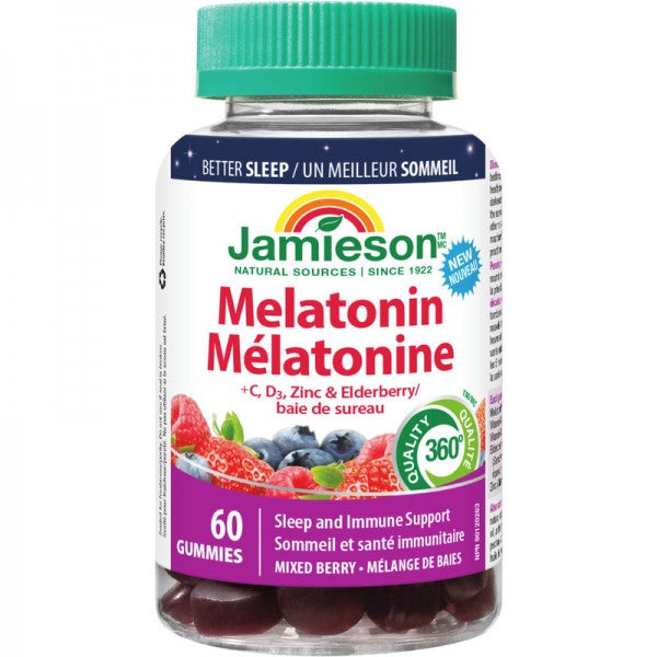Jamieson Melatonin + Immune Support Gummies, Elderberry Mixed Berry - 60 Gummies