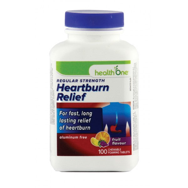 health One Heartburn Relief Chewable Foaming Tablets, Fruit Flavour - 100 Tablets