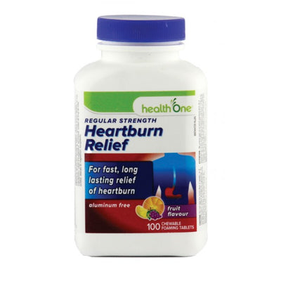 health One Heartburn Relief Chewable Foaming Tablets, Fruit Flavour - 100 Tablets