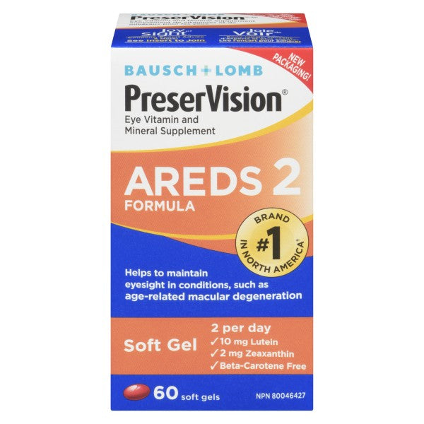Bausch & Lomb PreserVision AREDS 2 Formula Eye Supplement, 60 Soft Gels