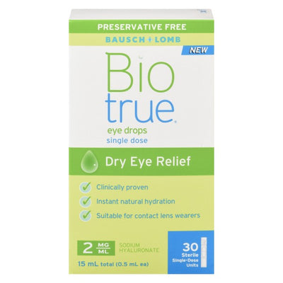 Bausch & Lomb Biotrue Eye Drops, 30 Sterile Single-Dose Vials x 15 ml