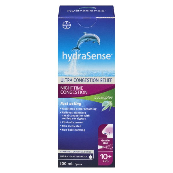 hydraSense Ultra Congestion Relief Nighttime Congestion Eucalyptus Gentle Mist, 100 ml