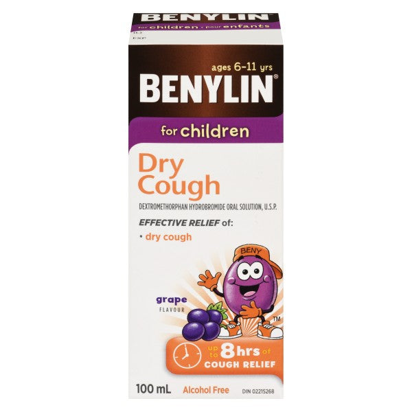 Benylin for Children Dry Cough Syrup, Grape - 100ml