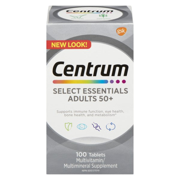 Centrum Multivitamin & Multimineral Supplement Select Essentials for Adults 50+, 100 Tablets