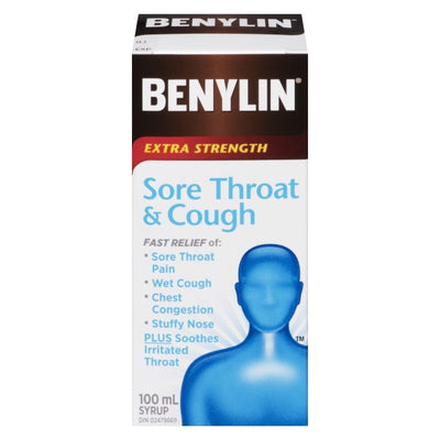 Benylin Extra Strength Sore Throat & Cough Syrup - 100 mL