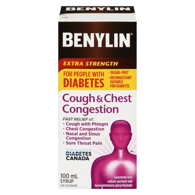 Benylin Cough & Chest Congestion Syrup for People with Diabetes,  Extra Strength - 100ml