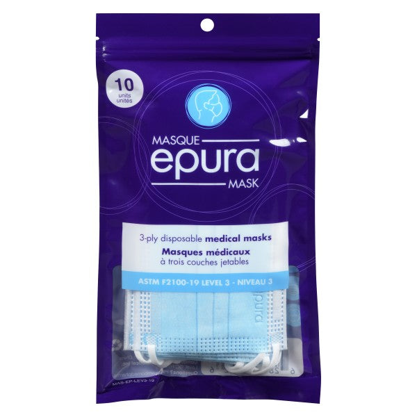 Epura Level 3 3-Ply Disposable Medical Masks, 10 Count