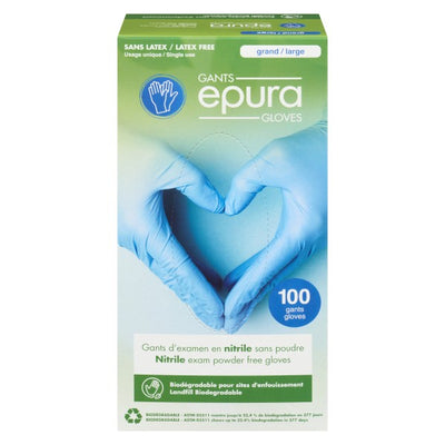 Epura Nitrile Exam Powder Free Gloves Single Use Gloves, L - 100 Count