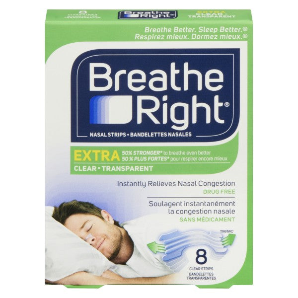 Breathe Right Nasal Strips, Extra Strength - 8 Clear Strips