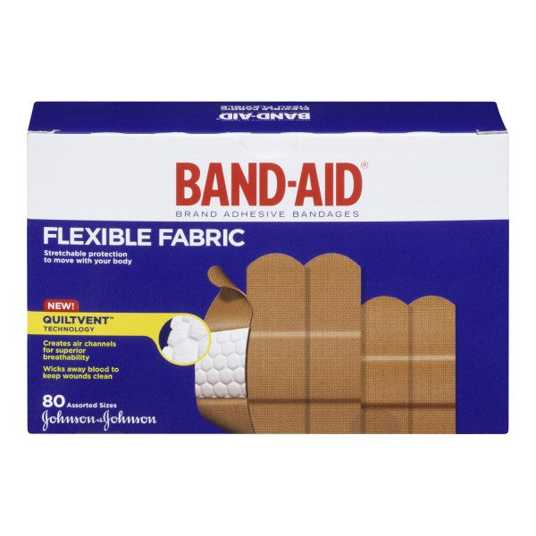 Band-Aid Adhesive Bandages Flexible Fabric, 80 Assorted Sizes