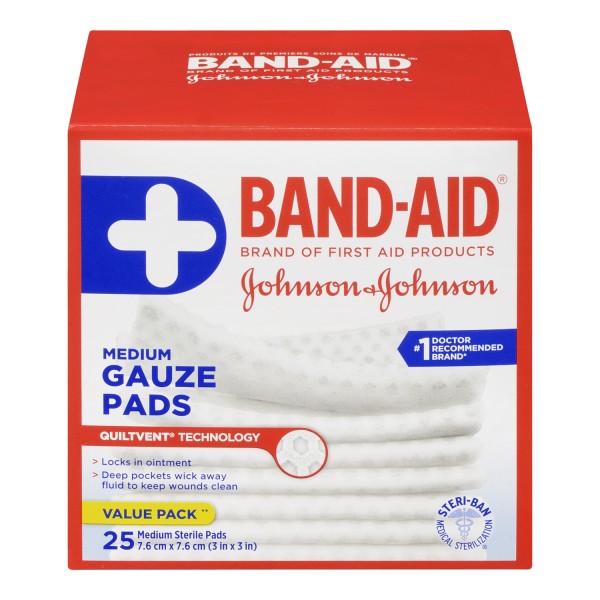 Band-Aid Cushion-Care Gauze Pads, 25 Medium Pads - Value Pack
