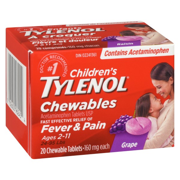 Children's Tylenol Chewables, Fever & Pain Relief, Grape - 20 Tablets