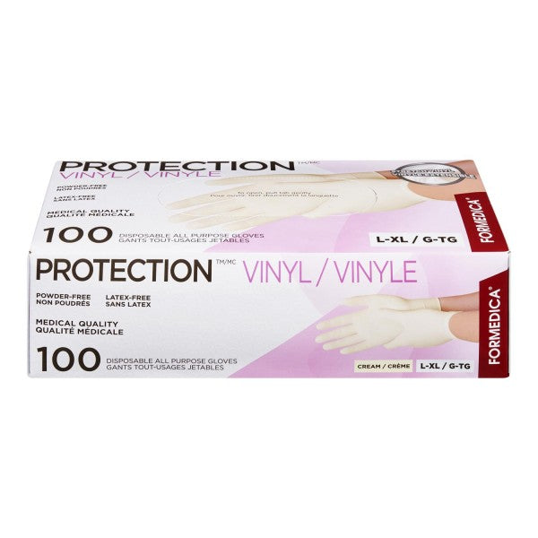 Formedica Protection Vinyl Powder-Free Disposable All Purpose Gloves, Cream - L/XL - 100 Count