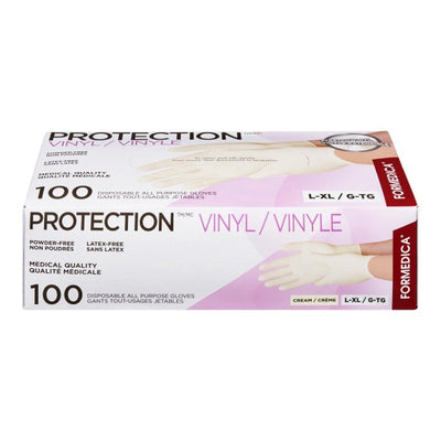 Formedica Protection Vinyl Powder-Free Disposable All Purpose Gloves, Cream - L/XL - 100 Count