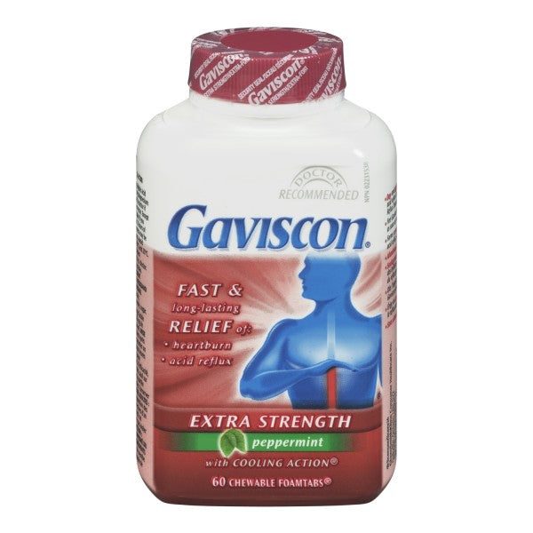 Gaviscon Extra Strength Tablets, Peppermint with Cooling Action - 60 Chewable Foamtabs