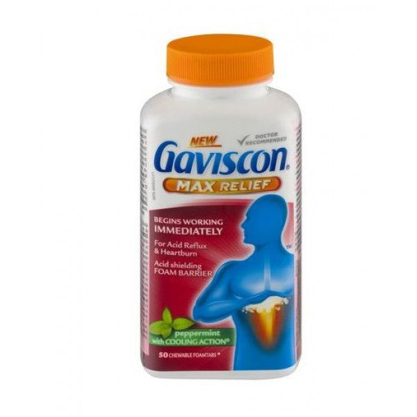 Gaviscon Max Relief, Peppermint with Cooling Action - 50 Chewable Foamtabs