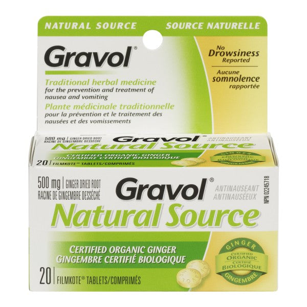 Gravol Natural Source Certified Organic Ginger, 20 Tablets