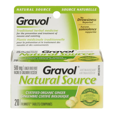Gravol Natural Source Certified Organic Ginger, 20 Tablets
