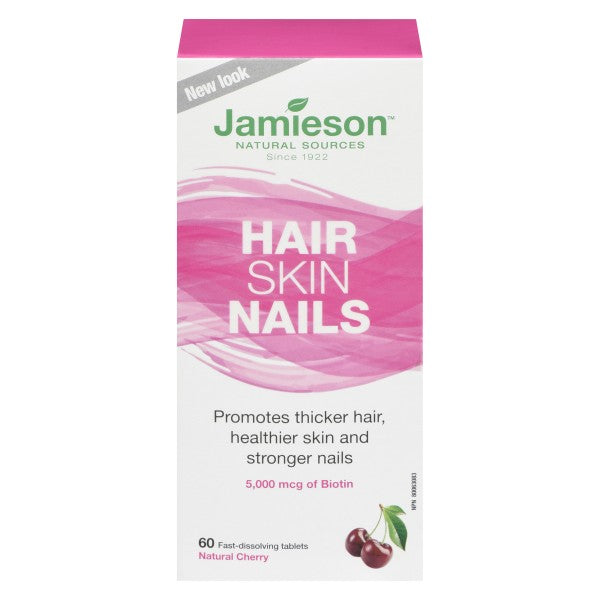 Jamieson Hair, Skin, and Nails 5000mcg of Biotin, Cherry - 60 Tablets
