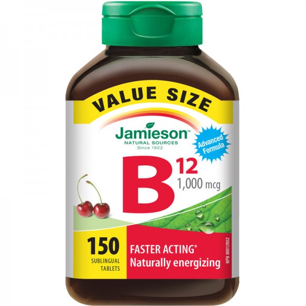 Jamieson Vitamin B12 1000 mcg, Wild Cherry - 150 Sublingual Tablets
