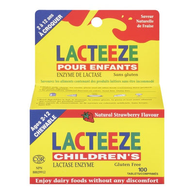 Lacteeze Children's Lactase Enzyme, Strawberry - 100 Chewable Tablets