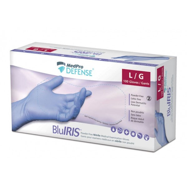 MedPro Defense BluIris Powder-Free Nitrile Exam Gloves, L - 100 Count