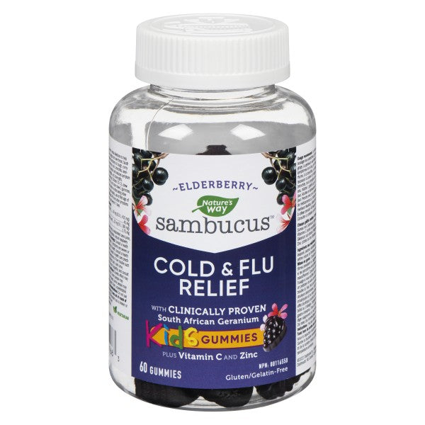 Nature's Way Sambucus Kids Cold & Flu Relief, Elderberry - 60 Gummies