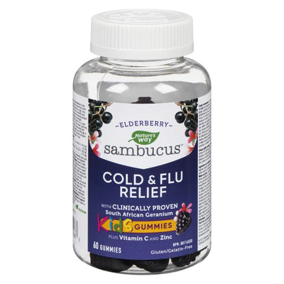 Nature's Way Sambucus Kids Cold & Flu Relief, Elderberry - 60 Gummies