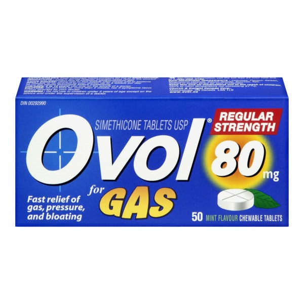 Ovol Gas Regular Strength, Mint - 50 Tablets