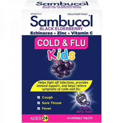 Sambucol Cold & Flu Kids Ages 2+, Black Elderberry - 24 Chewable Tablets