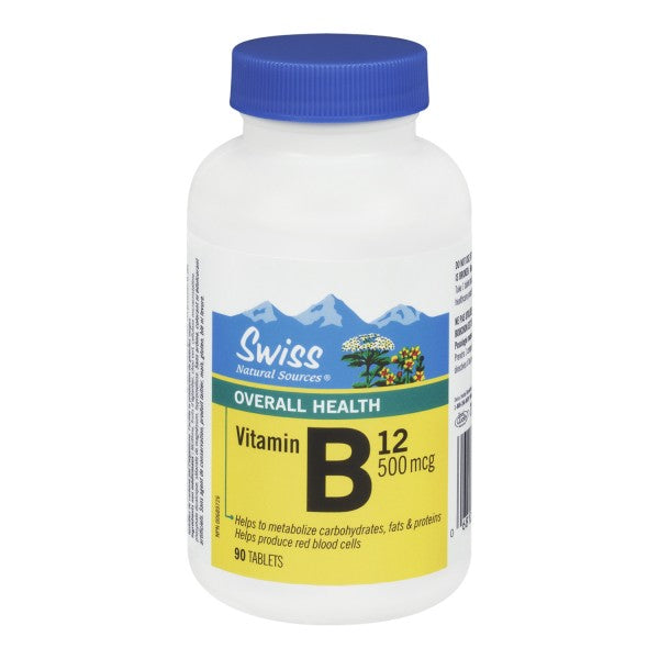 Swiss Natural Vitamin B12 500mcg, 90 Tablets