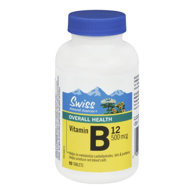Swiss Natural Vitamin B12 500mcg, 90 Tablets