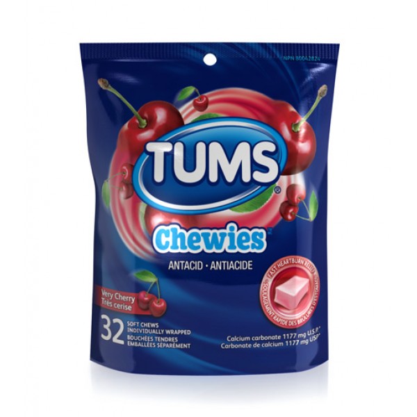 Tums Chewies Antacid, Very Cherry - 32 Soft Chews