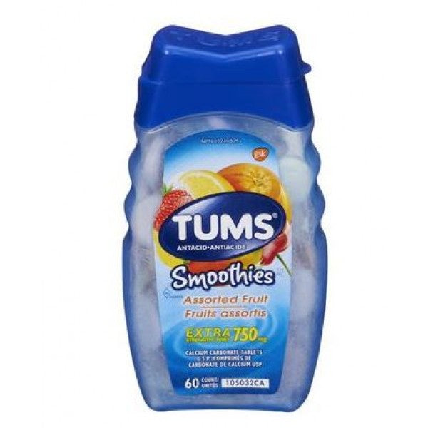 Tums Extra Strength Antacid, Assorted Fruit Smoothies - 60 Count
