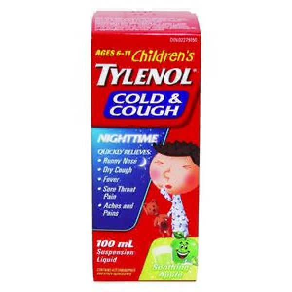 Tylenol Children's Cold & Cough Nighttime Syrup, Green Apple - 100ml