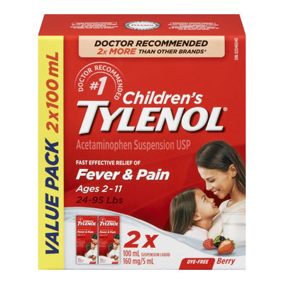 Tylenol Children's Fever & Pain Relief Liquid, Berry - 2 Pack - 100 ml