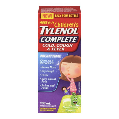 Tylenol Children's Cold, Cough & Fever Nighttime Complete Syrup, Green Apple - 100ml