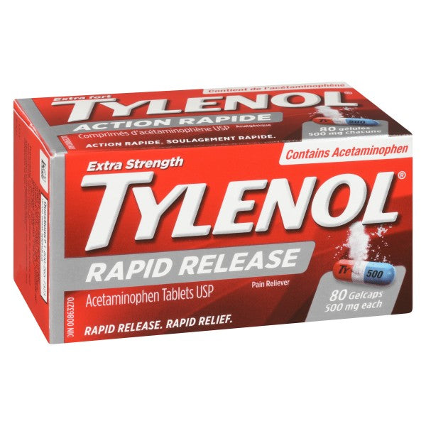 Tylenol Extra Strength Rapid Release Pain Reliever, 80 Gelcaps