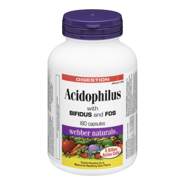 Webber Naturals Digestion Acidophilus with Bifidus with FOS, 180 Capsules