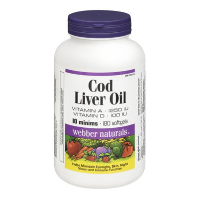 Webber Naturals Cod Liver Oil Vitamin A & Vitamin D, 180 Softgels