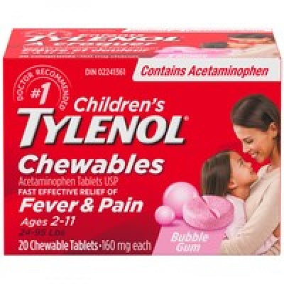 Children's Tylenol Chewables, Fever & Pain Relief, Bubble Gum - 20 Tablets